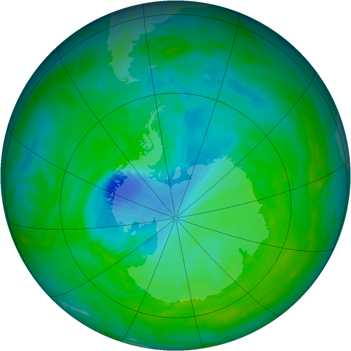 Antarctic ozone map for 09 December 1992